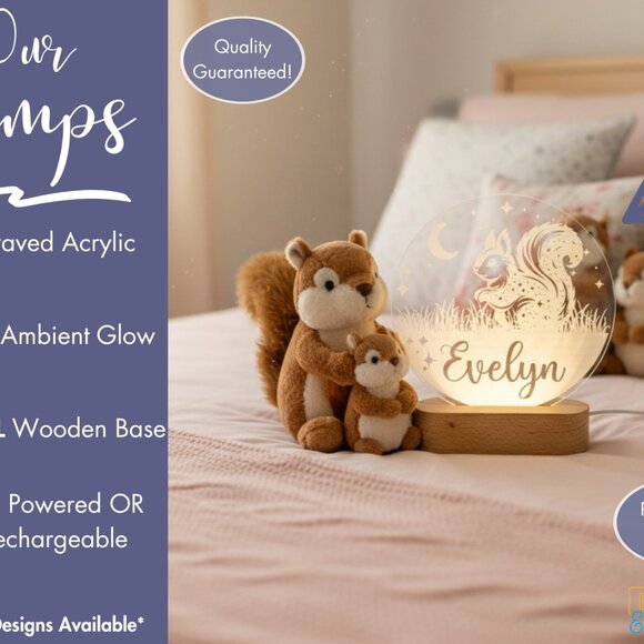 Squirrel Night Light – Personalized LED Lamp for Kids Room - Picture 3 of 8